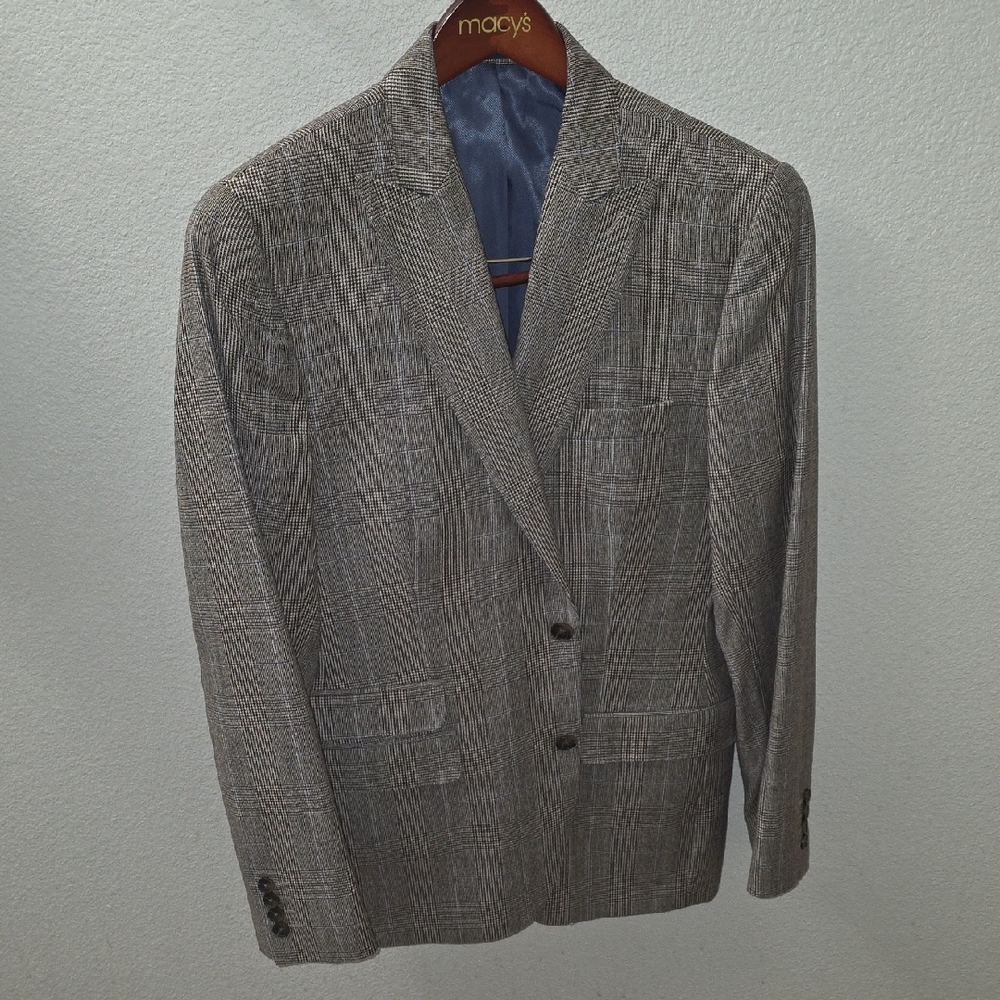 Stafford Signature 100% Wool Brown & Blue Plaid Suit 40R jacket 34×32 Pants